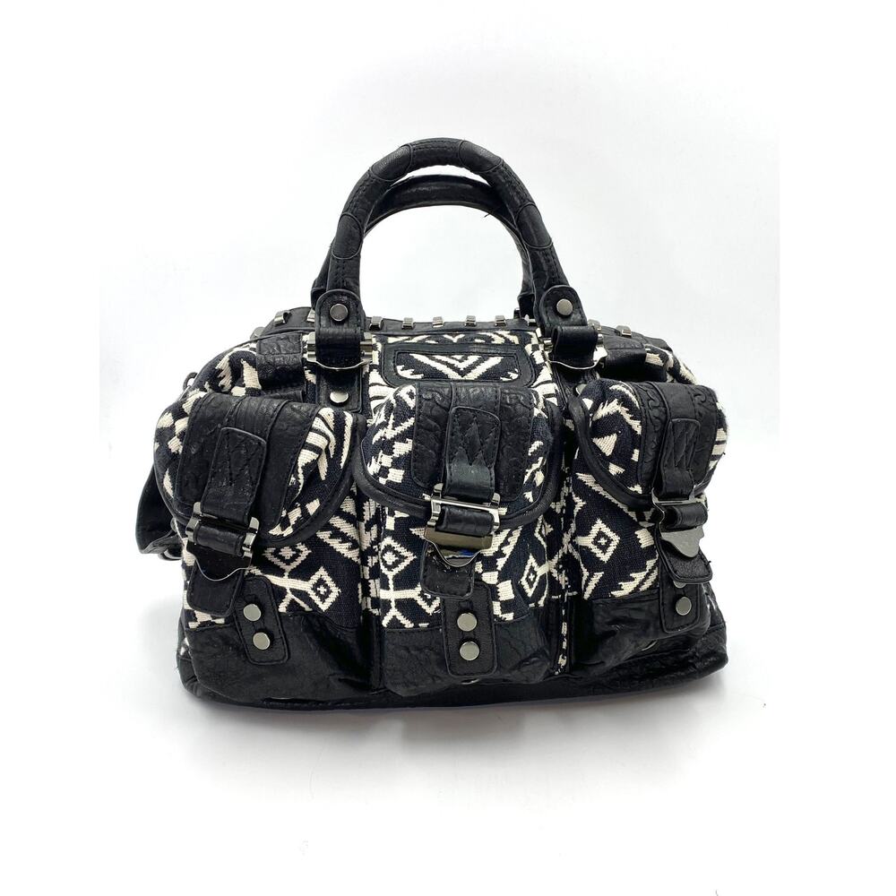 Brachfeld Parlaghy Carla Satchel Leather Jacquard Black Geometric Printed Bag